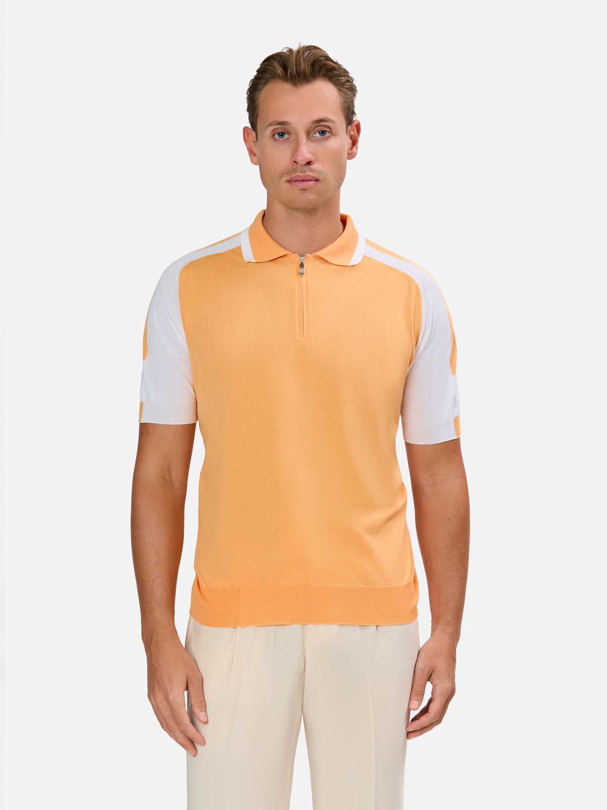 Palmino Polo Zip Contrast Color and Sleeve