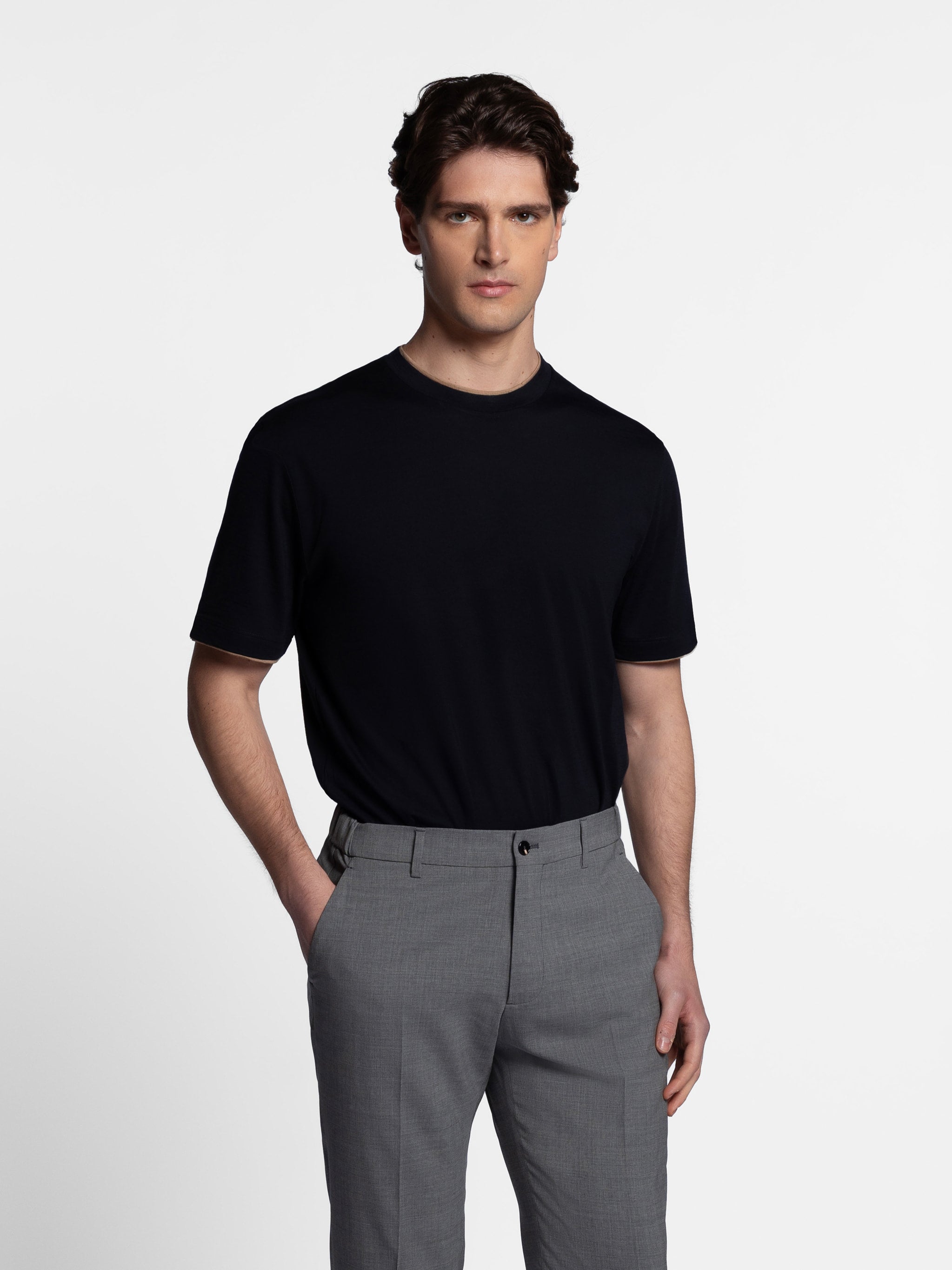 Zaccaria T-Shirt with Double Contrast Collar and Sleeve Hemming