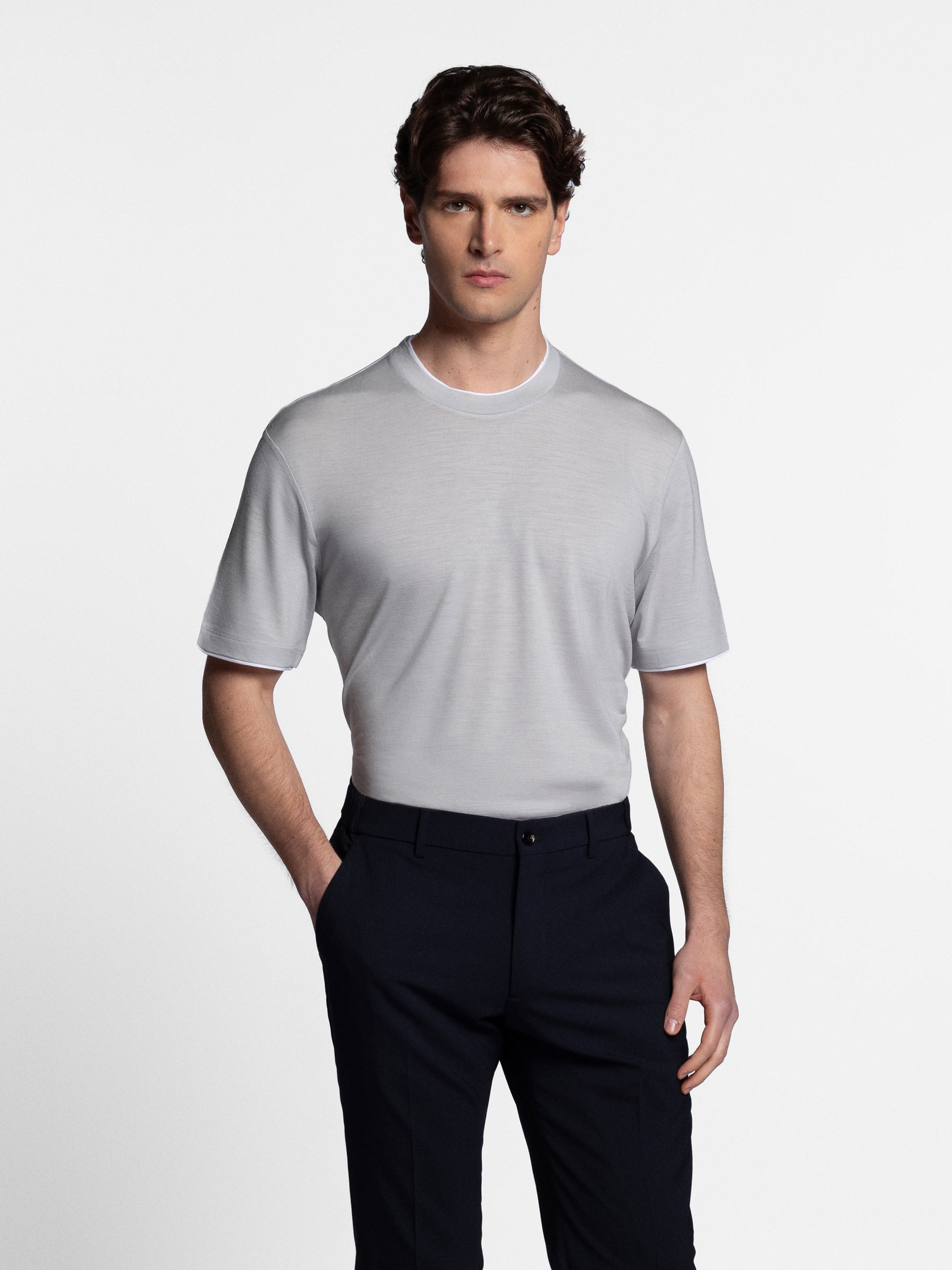 Zaccaria T-Shirt with Double Contrast Collar and Sleeve Hemming