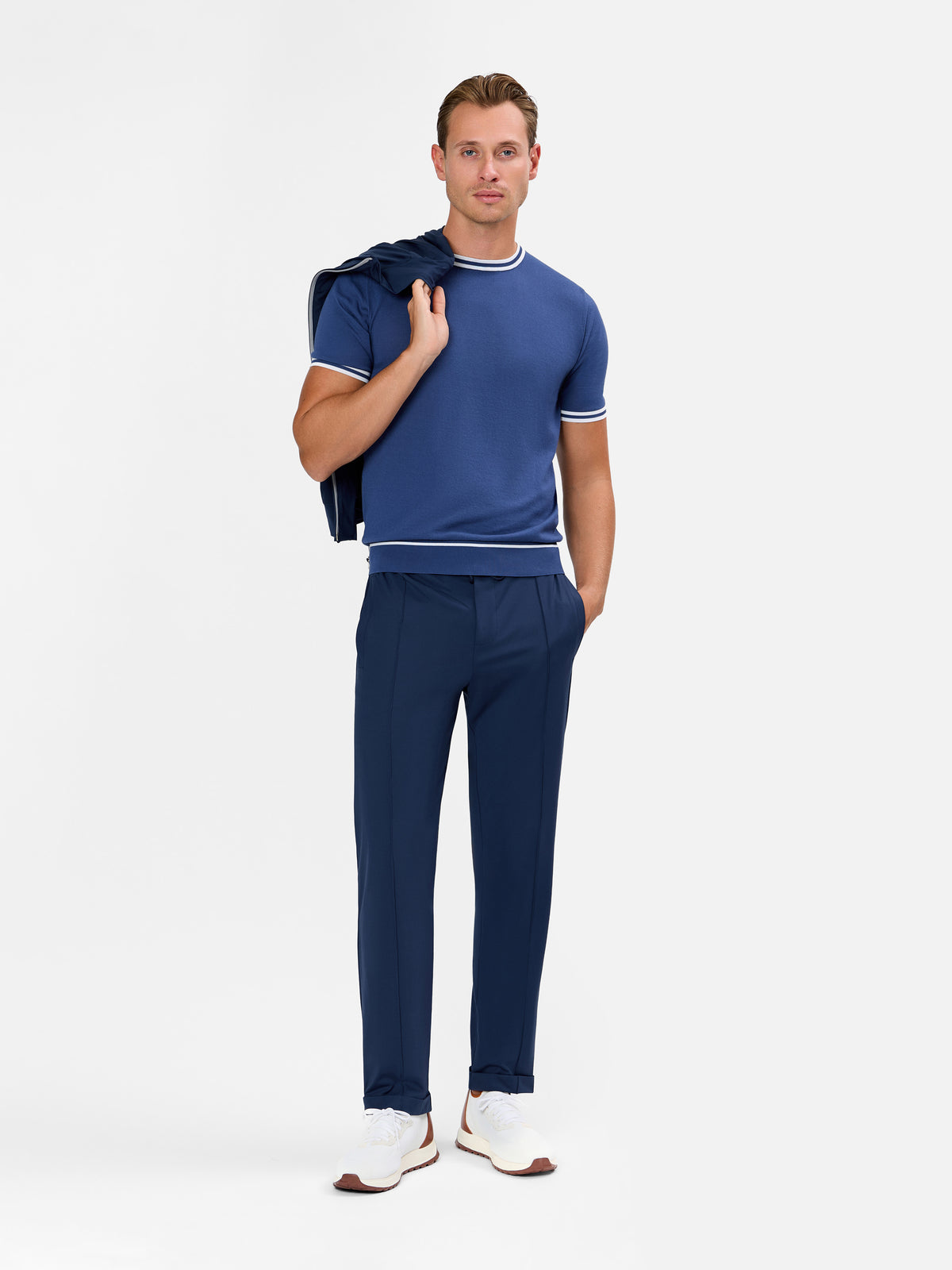 Melchiorre Knitted Crew neck T-Shirt with Contrast Color on the Sleeve and Hem