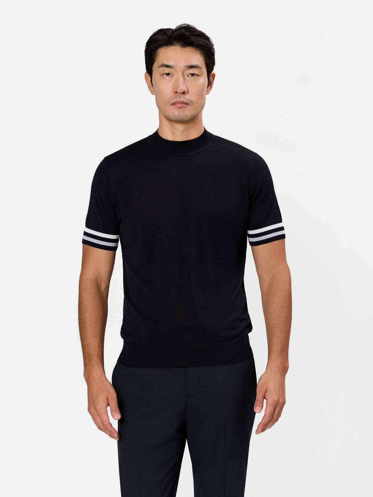 Gaspare Mockneck T-Shirt with Contrast Sleeve