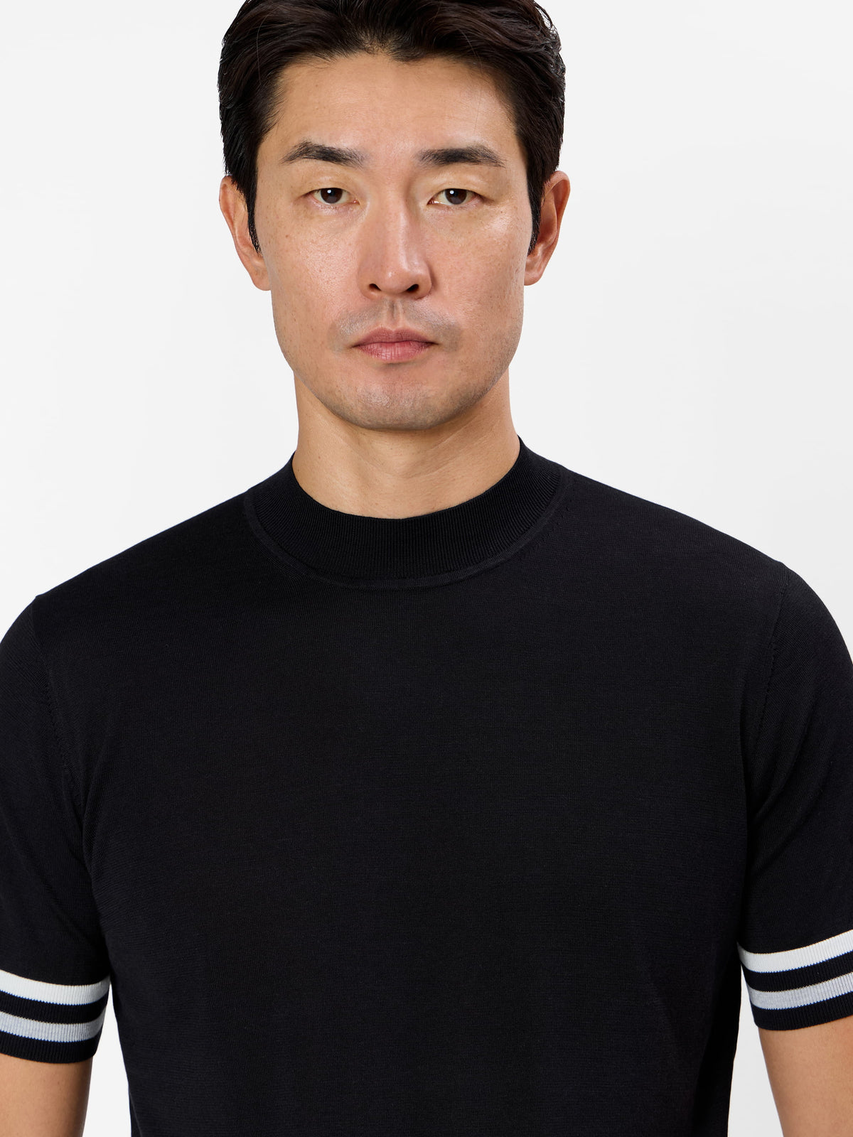 Gaspare Mockneck T-Shirt with Contrast Sleeve