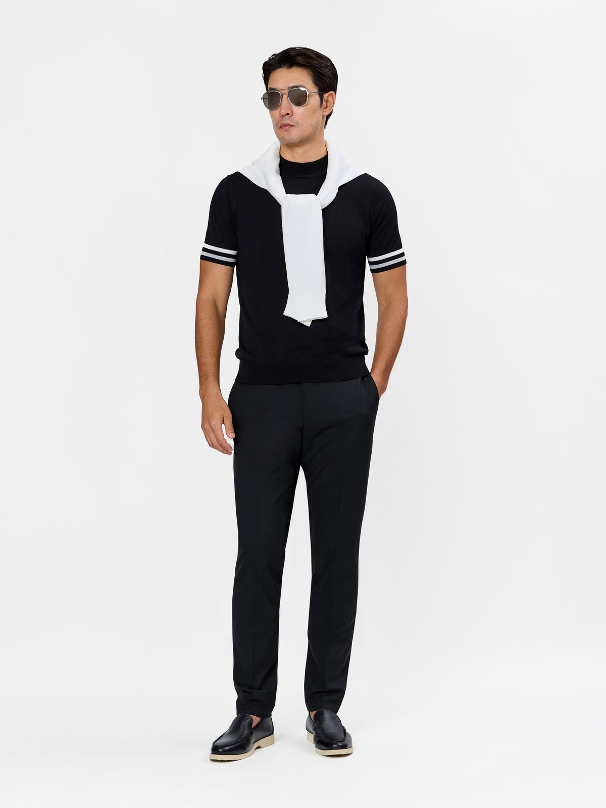 Gaspare Mockneck T-Shirt with Contrast Sleeve