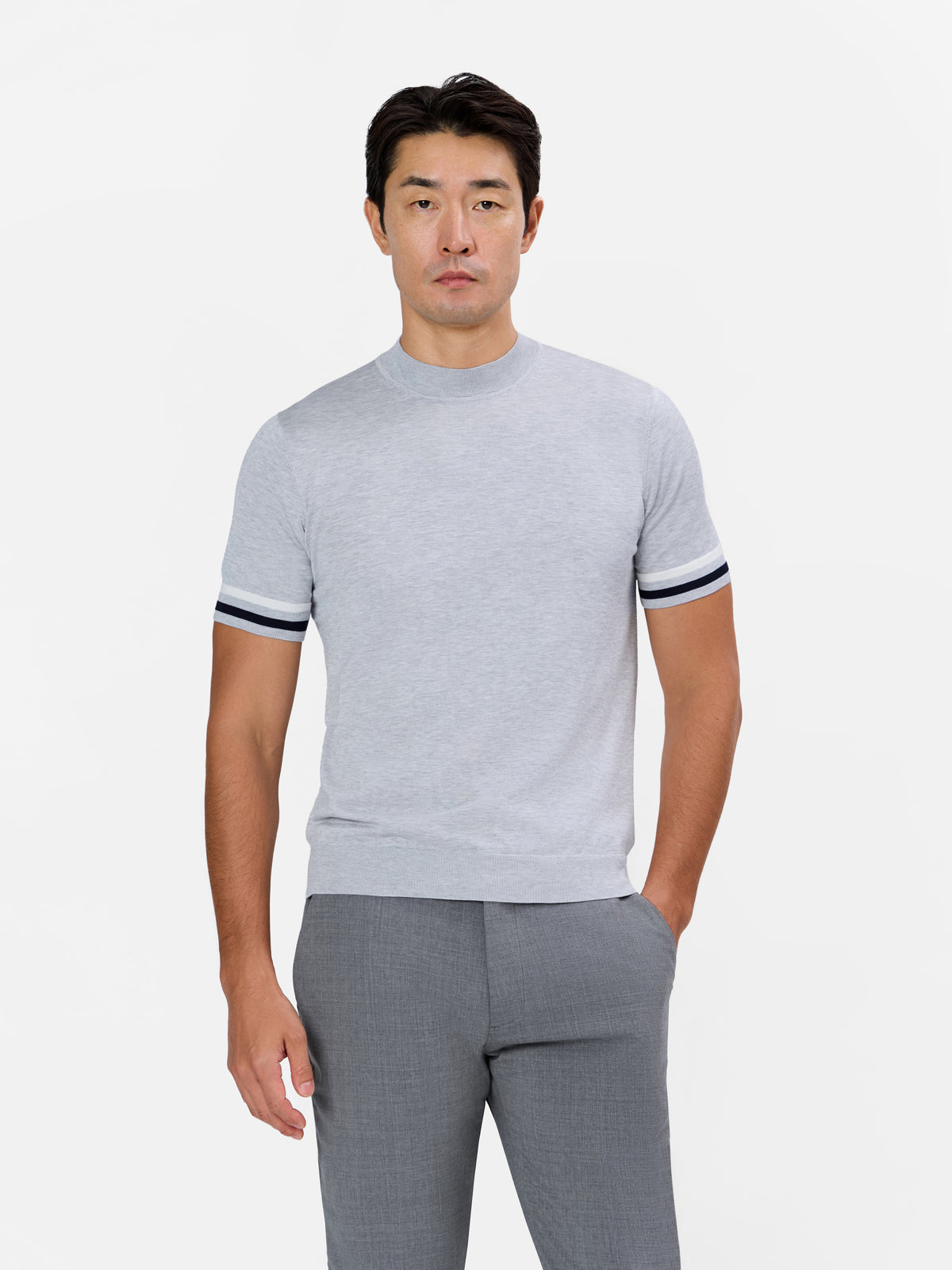 Gaspare Mockneck T-Shirt with Contrast Sleeve