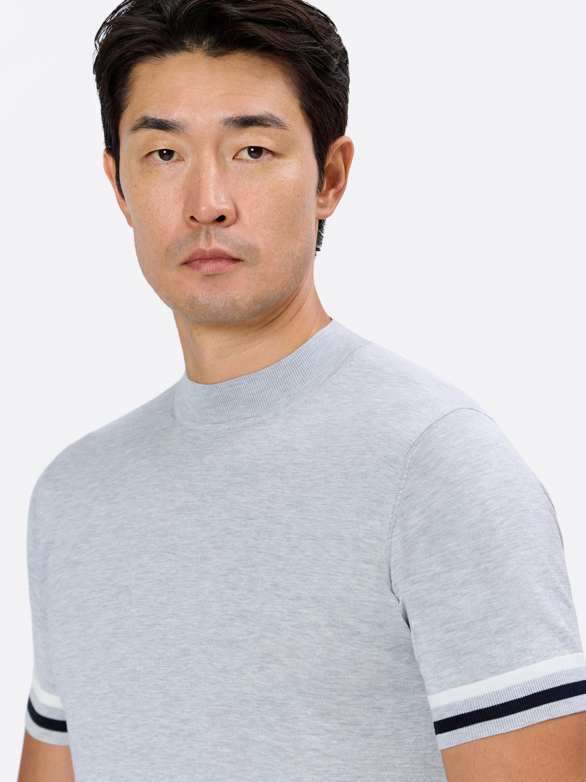Gaspare Mockneck T-Shirt with Contrast Sleeve