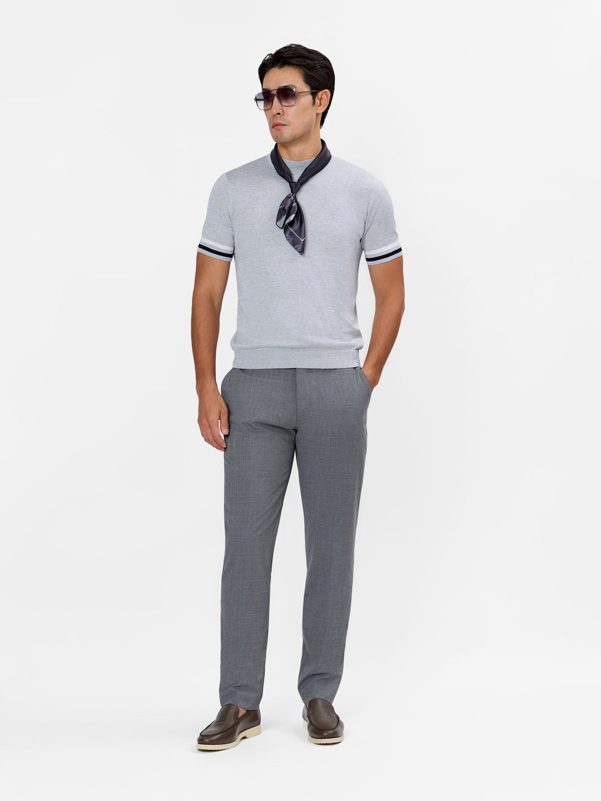 Gaspare Mockneck T-Shirt with Contrast Sleeve