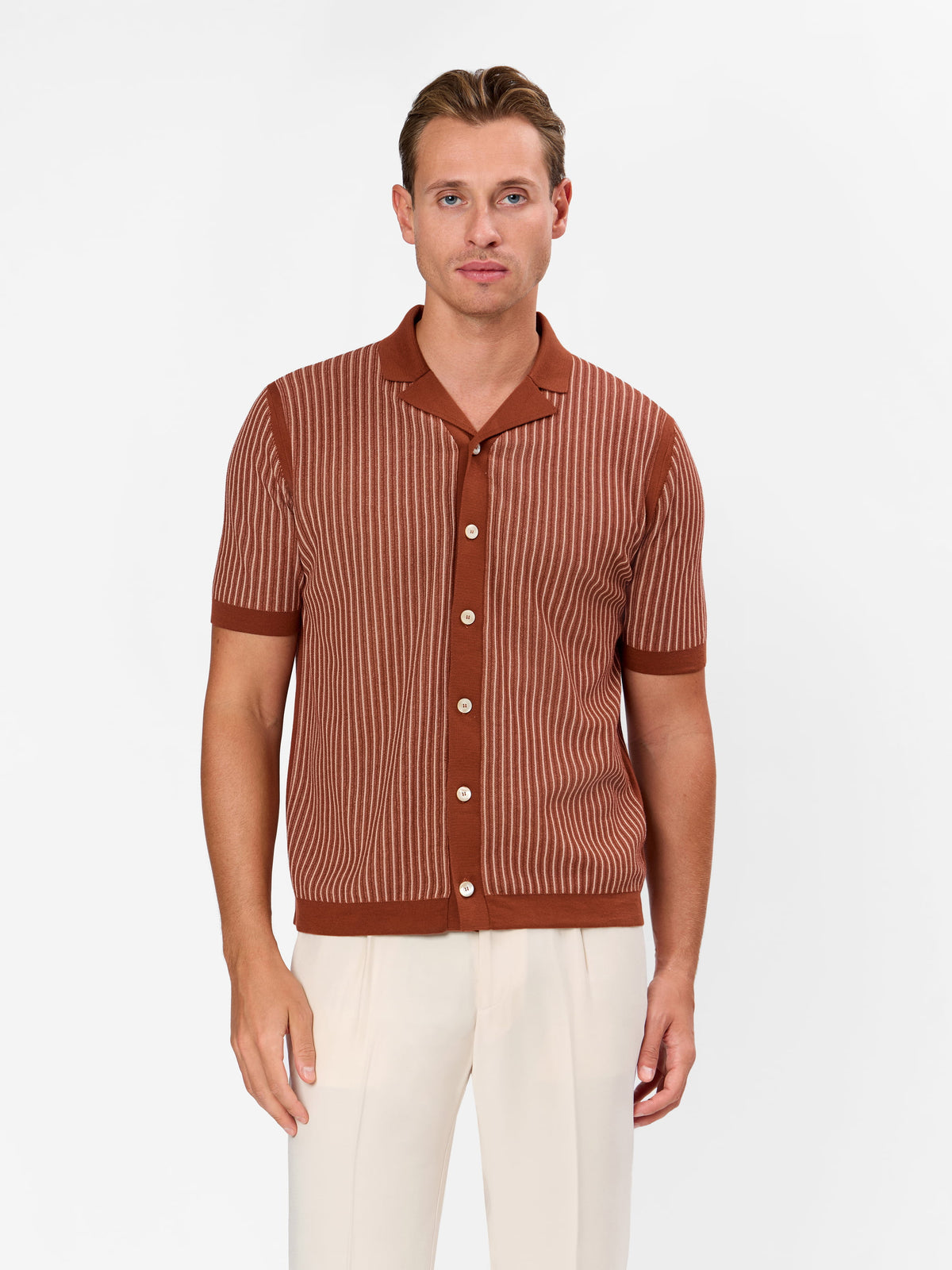 Daverio Fine Knit Button front Short Sleeve Shirt