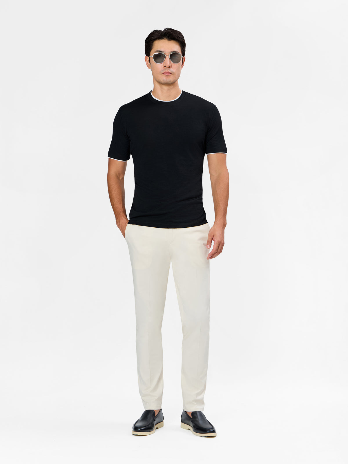 Zaccaria T-Shirt with Double Contrast Collar and Sleeve Hemming