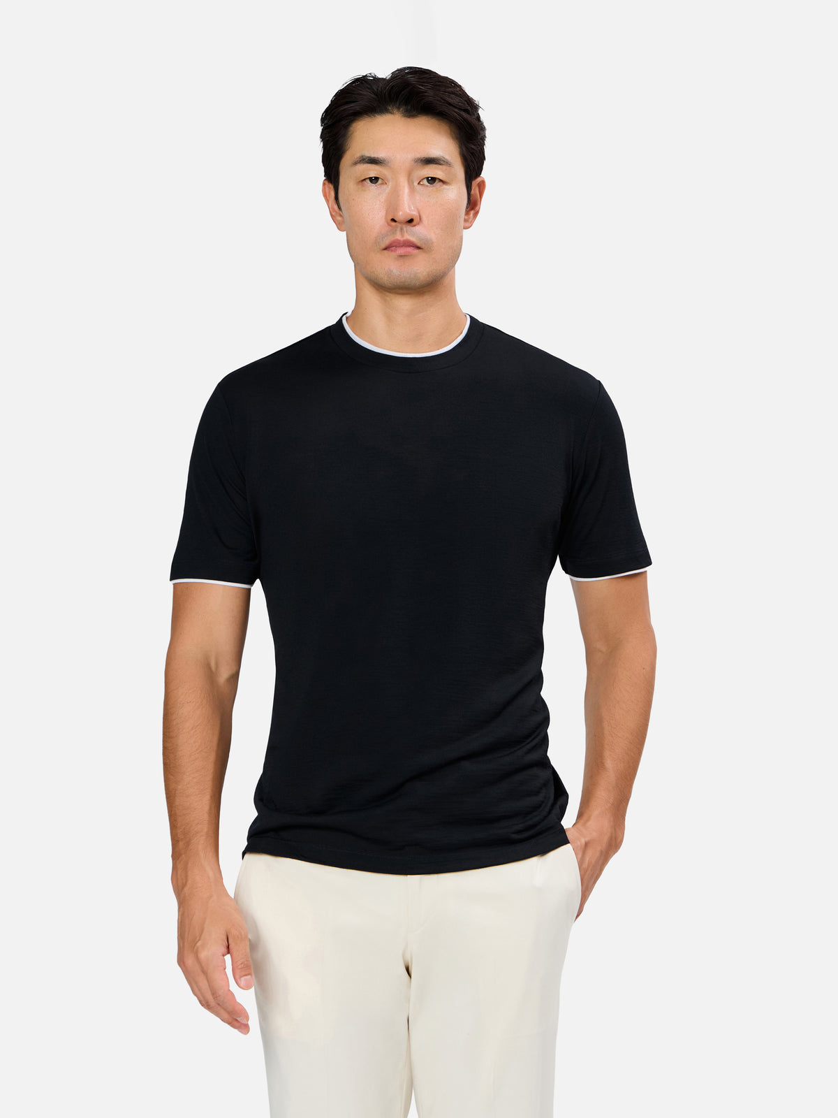Zaccaria T-Shirt with Double Contrast Collar and Sleeve Hemming