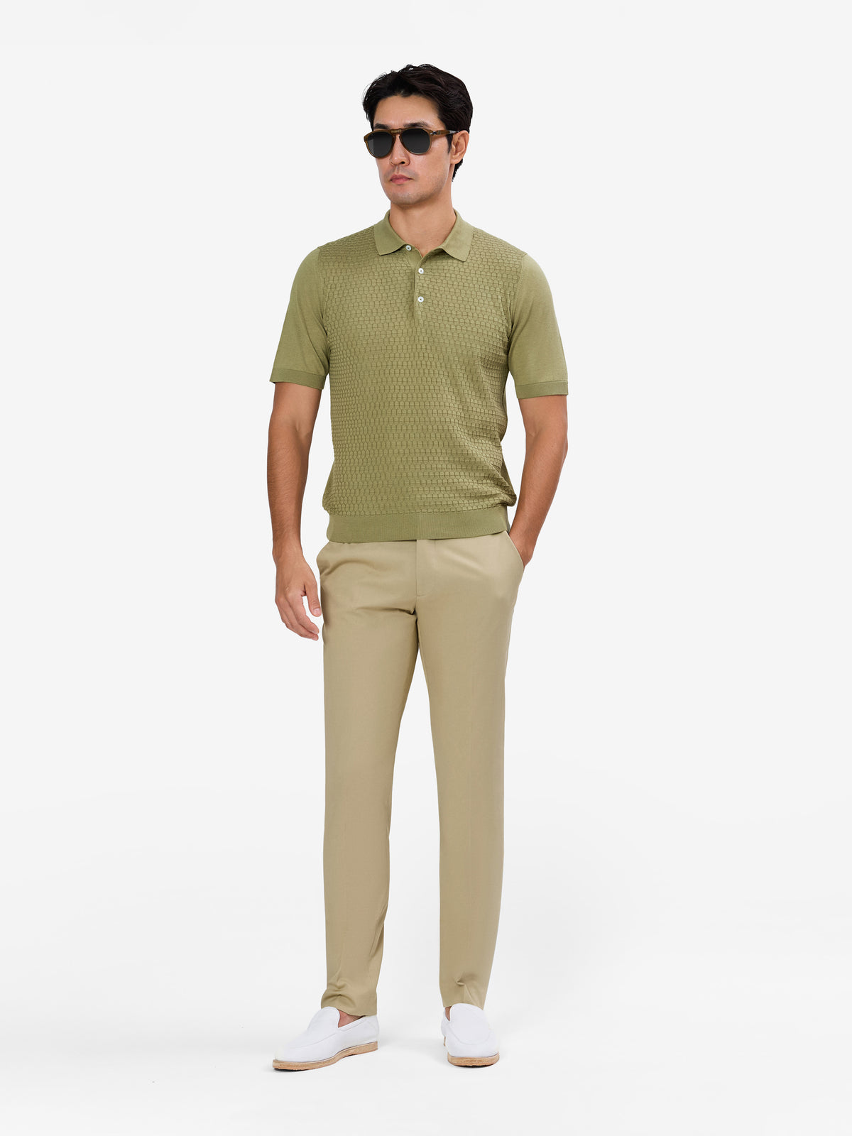 Caspiano Geometric Jacquard Short Sleeve Knit Polo