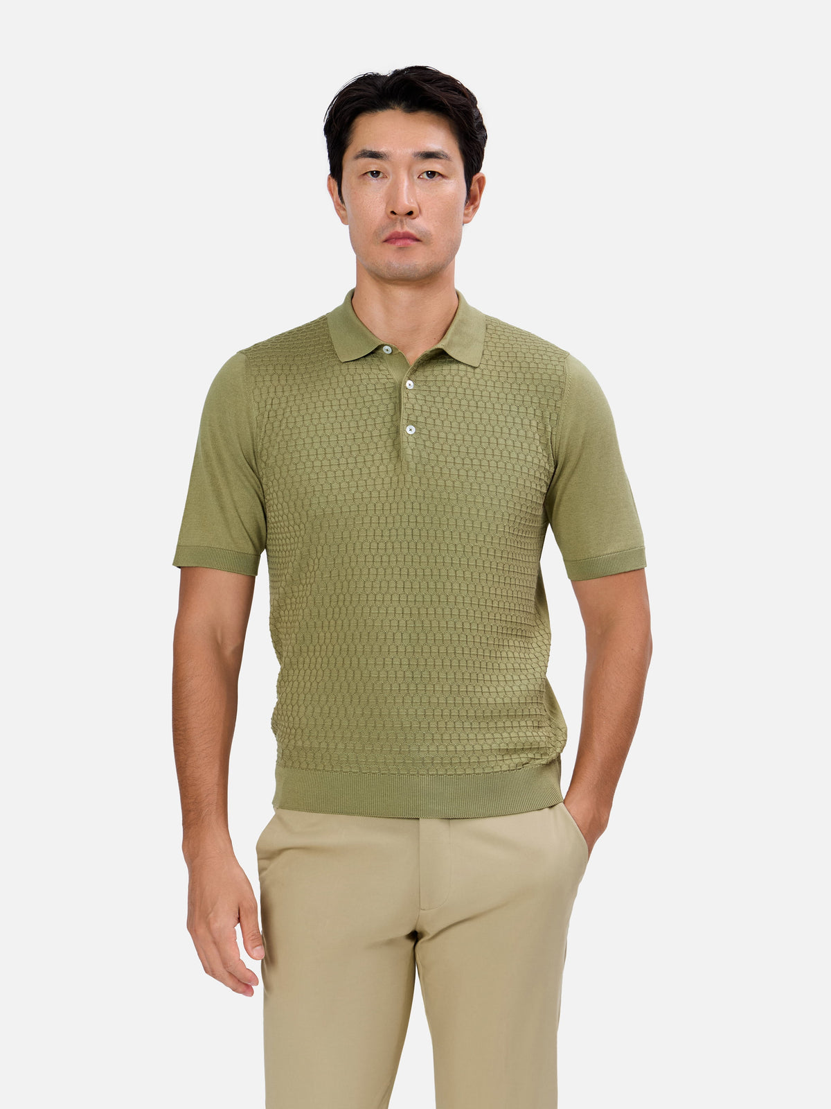 Caspiano Geometric Jacquard Short Sleeve Knit Polo