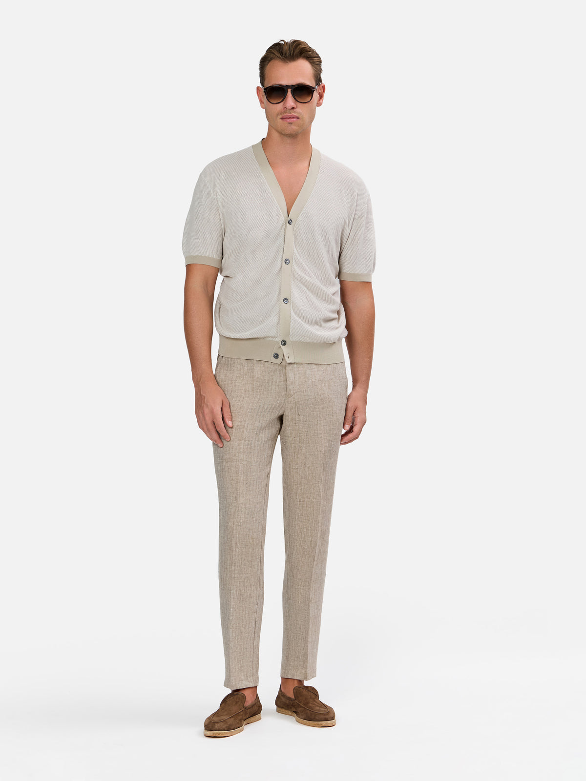 Edgardo Short Sleeve Cardigan with Bicolour Knit