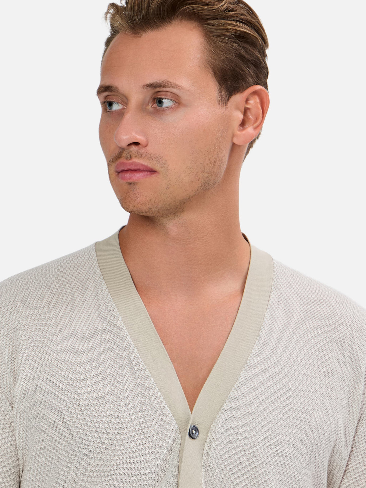 Edgardo Short Sleeve Cardigan with Bicolour Knit