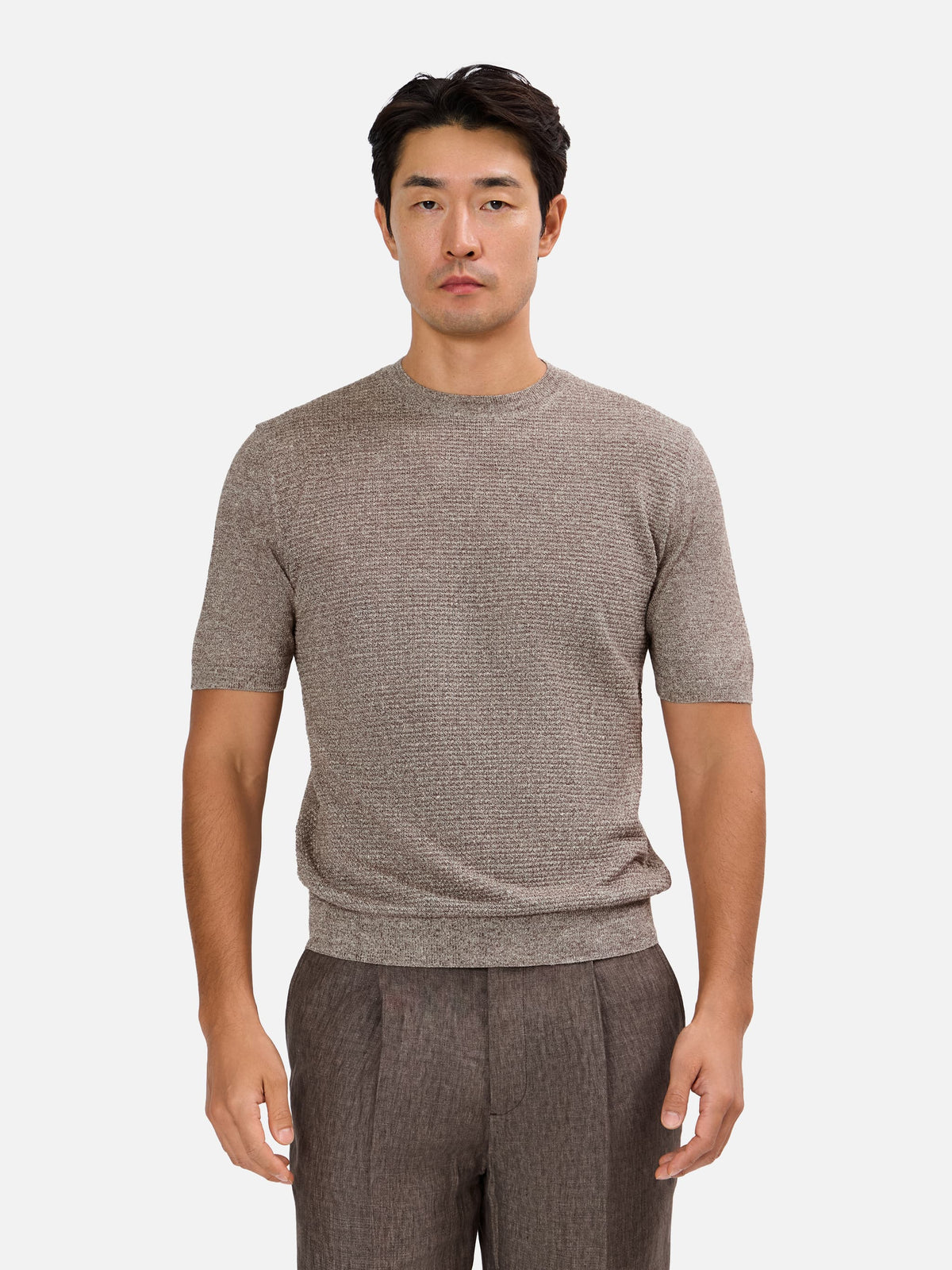 Anselvio Waffle Knit Shirt Sleeeve Crew neck