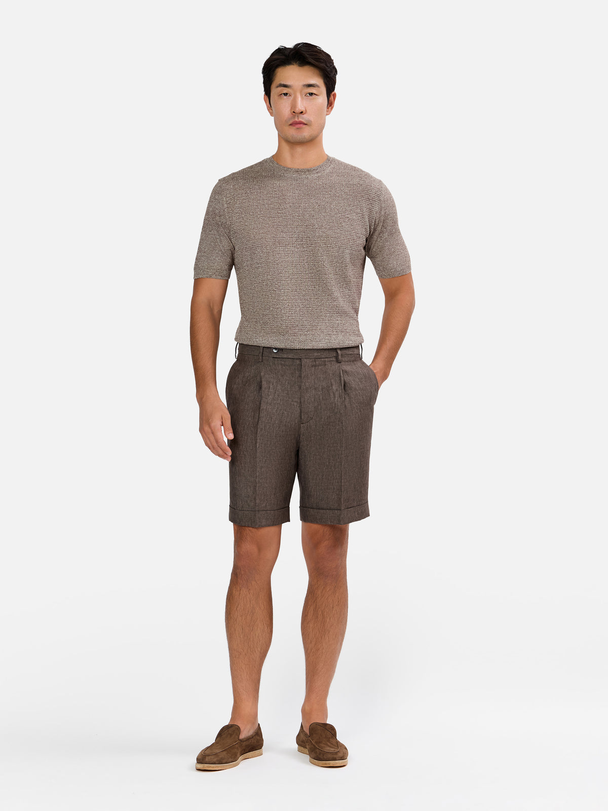 Anselvio Waffle Knit Shirt Sleeeve Crew neck