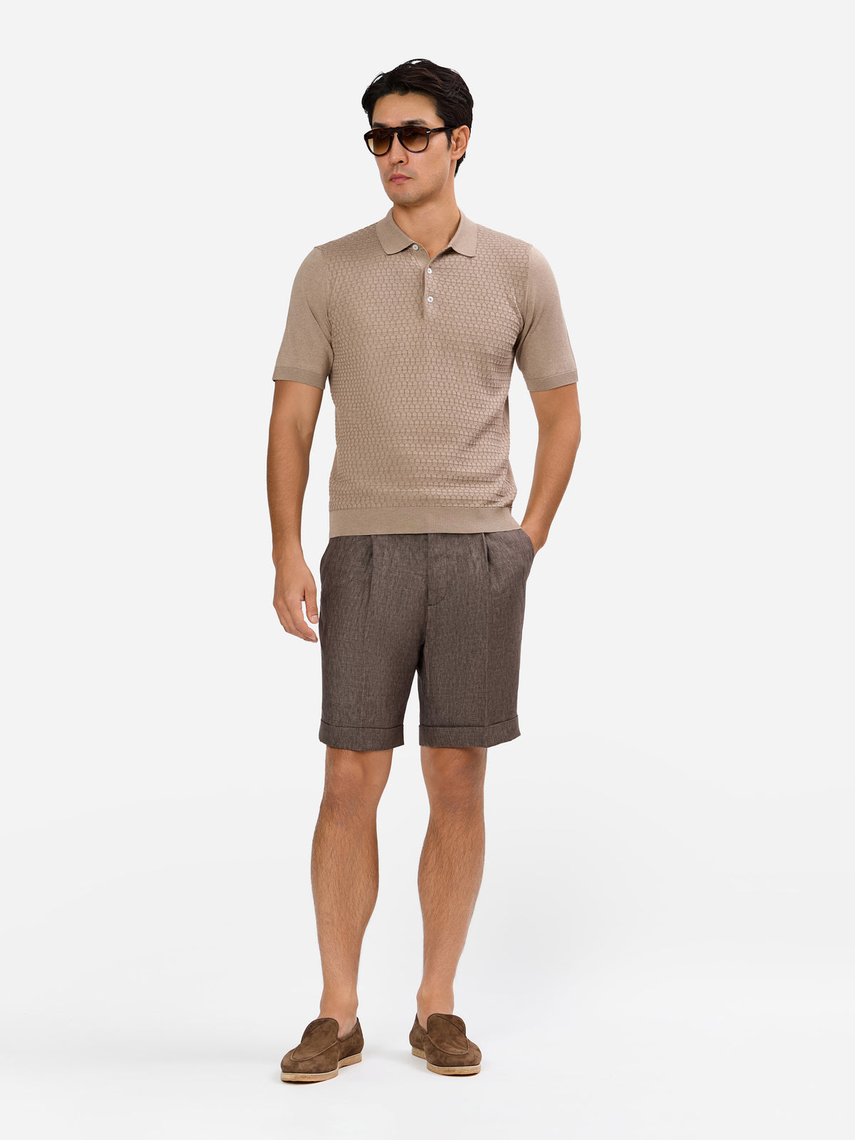 Caspiano Geometric Jacquard Short Sleeve Knit Polo