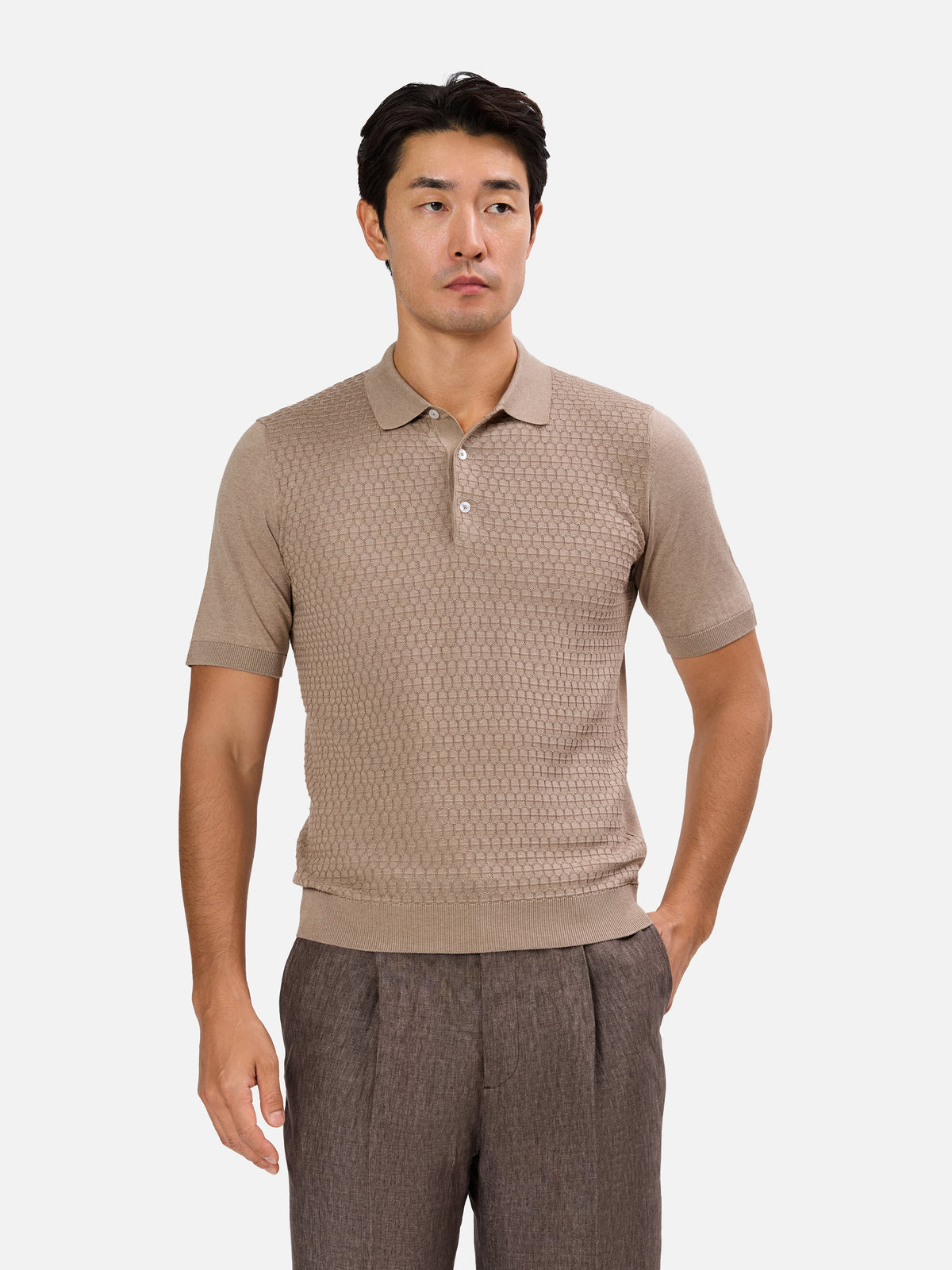 Caspiano Geometric Jacquard Short Sleeve Knit Polo