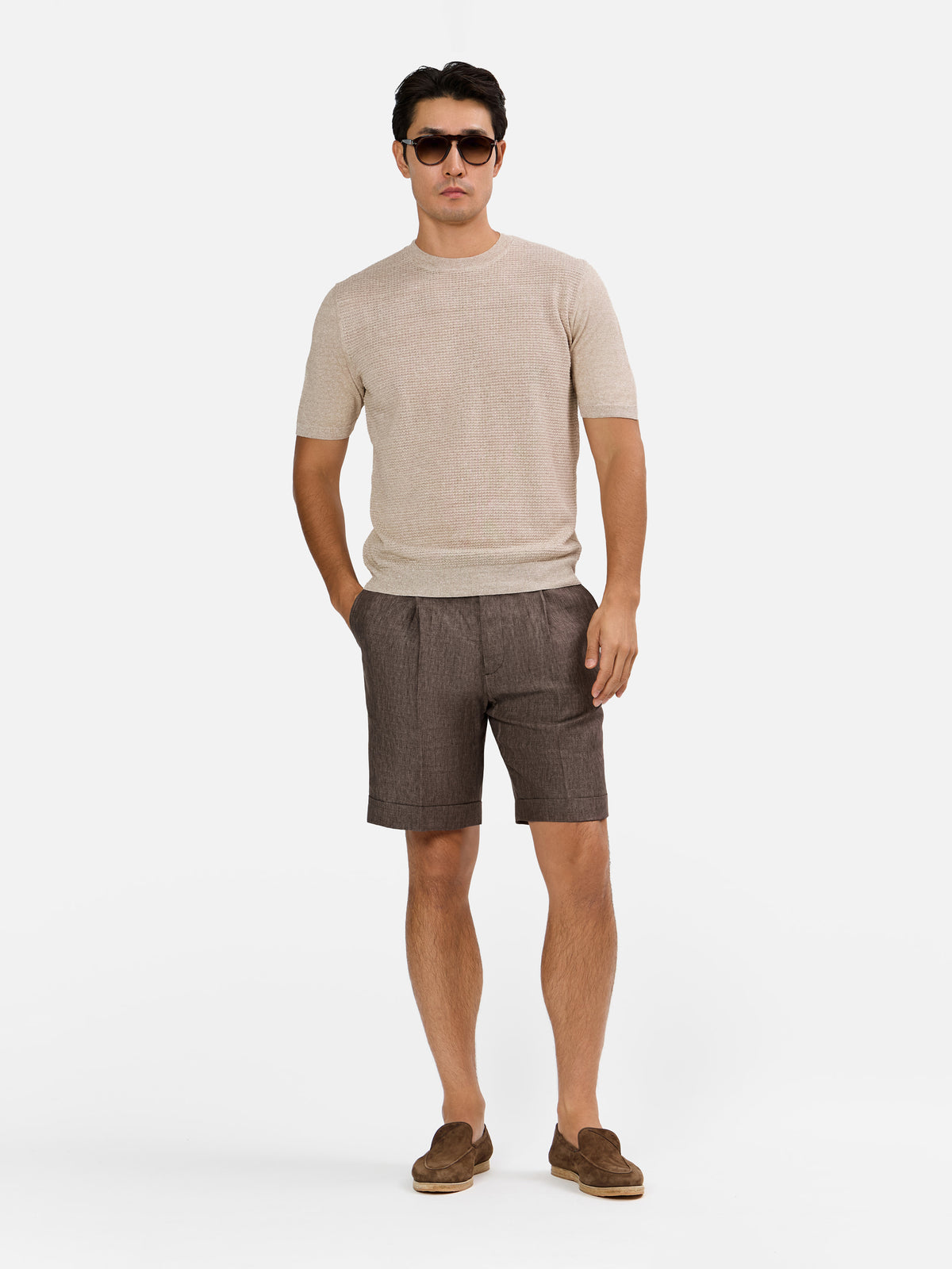 Anselvio Waffle Knit Shirt Sleeeve Crew neck