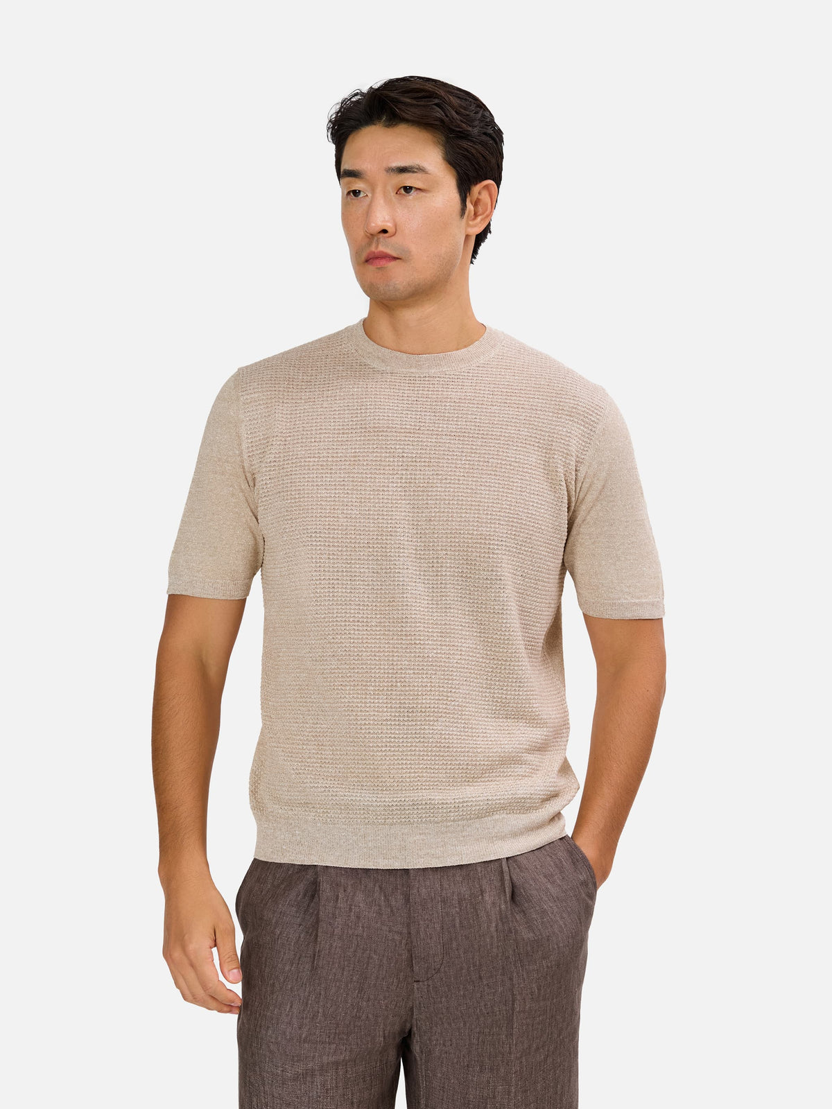 Anselvio Waffle Knit Shirt Sleeeve Crew neck
