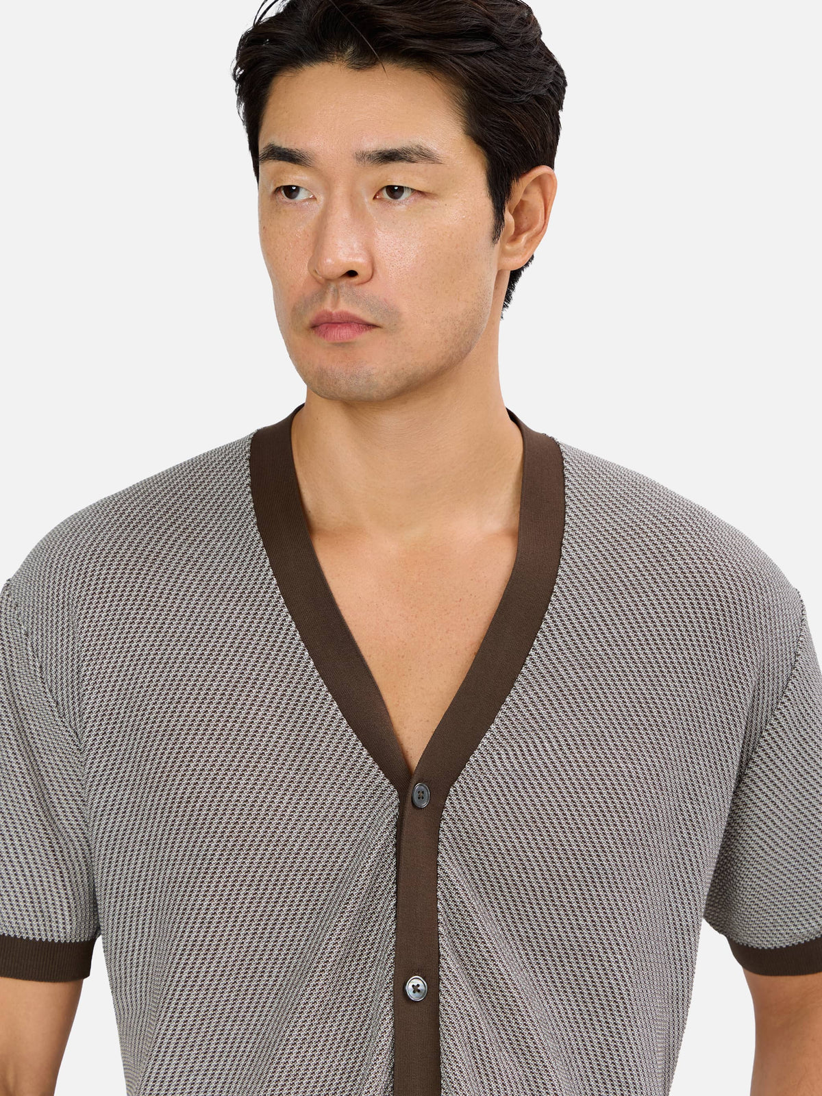 Edgardo Short Sleeve Cardigan with Bicolour Knit