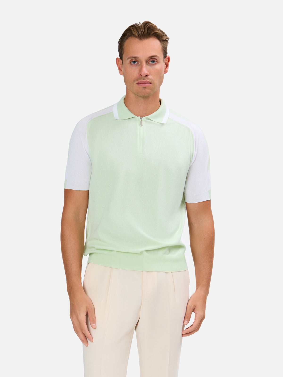 Palmino Polo Zip Contrast Color and Sleeve