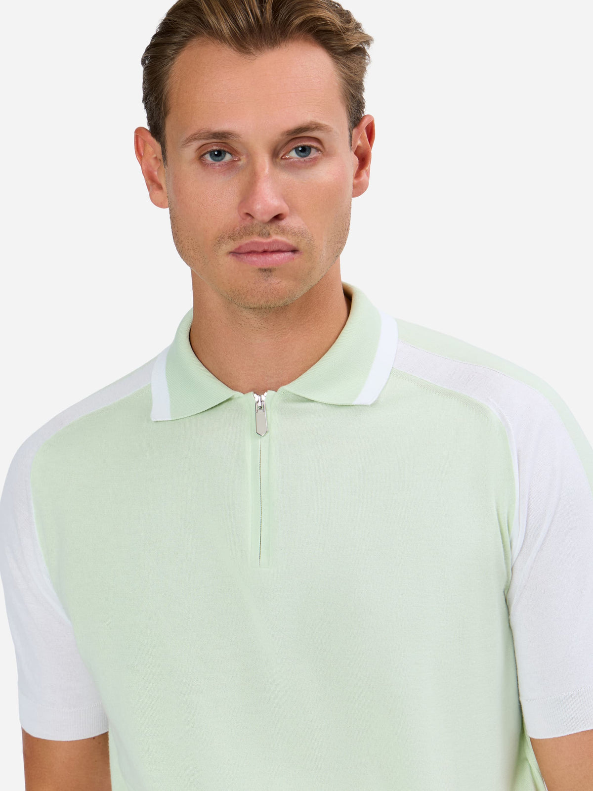 Palmino Polo Zip Contrast Color and Sleeve