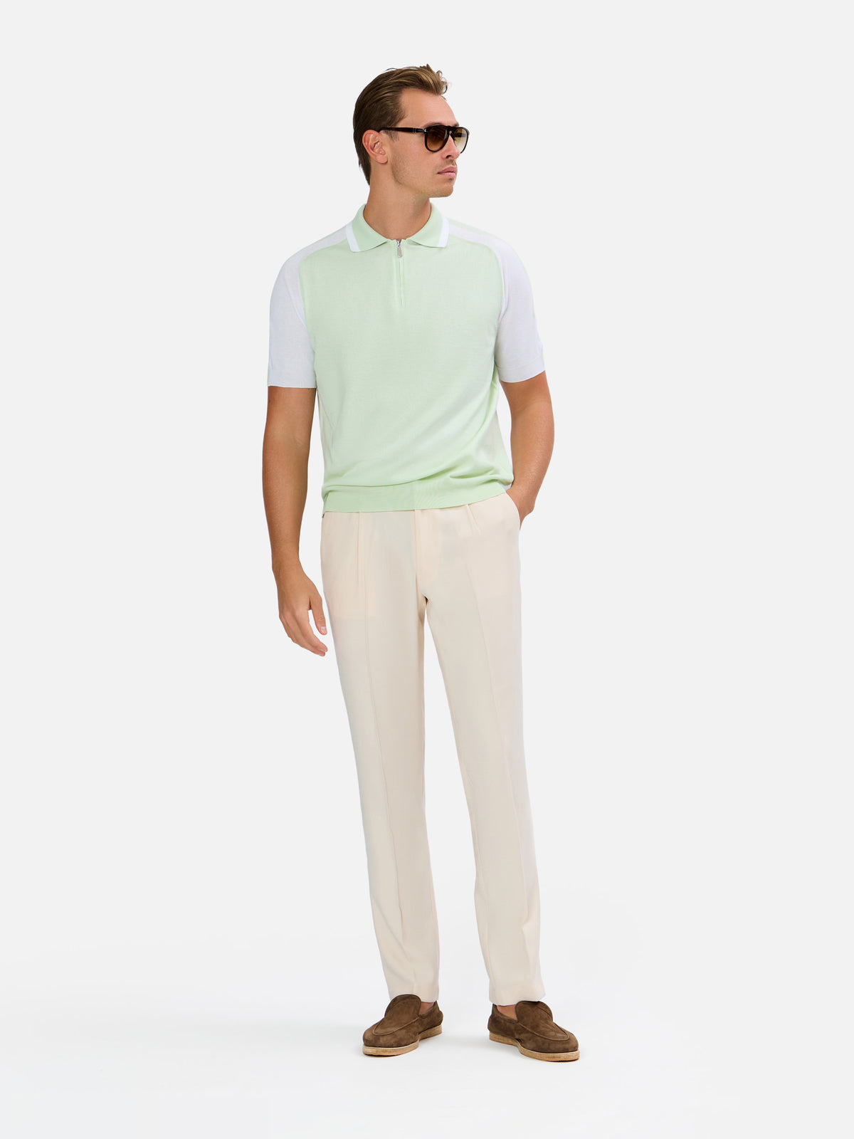 Palmino Polo Zip Contrast Color and Sleeve
