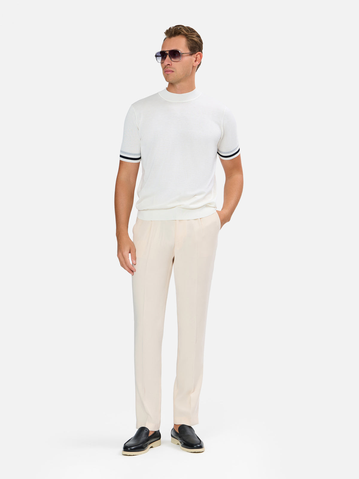Gaspare Mockneck T-Shirt with Contrast Sleeve