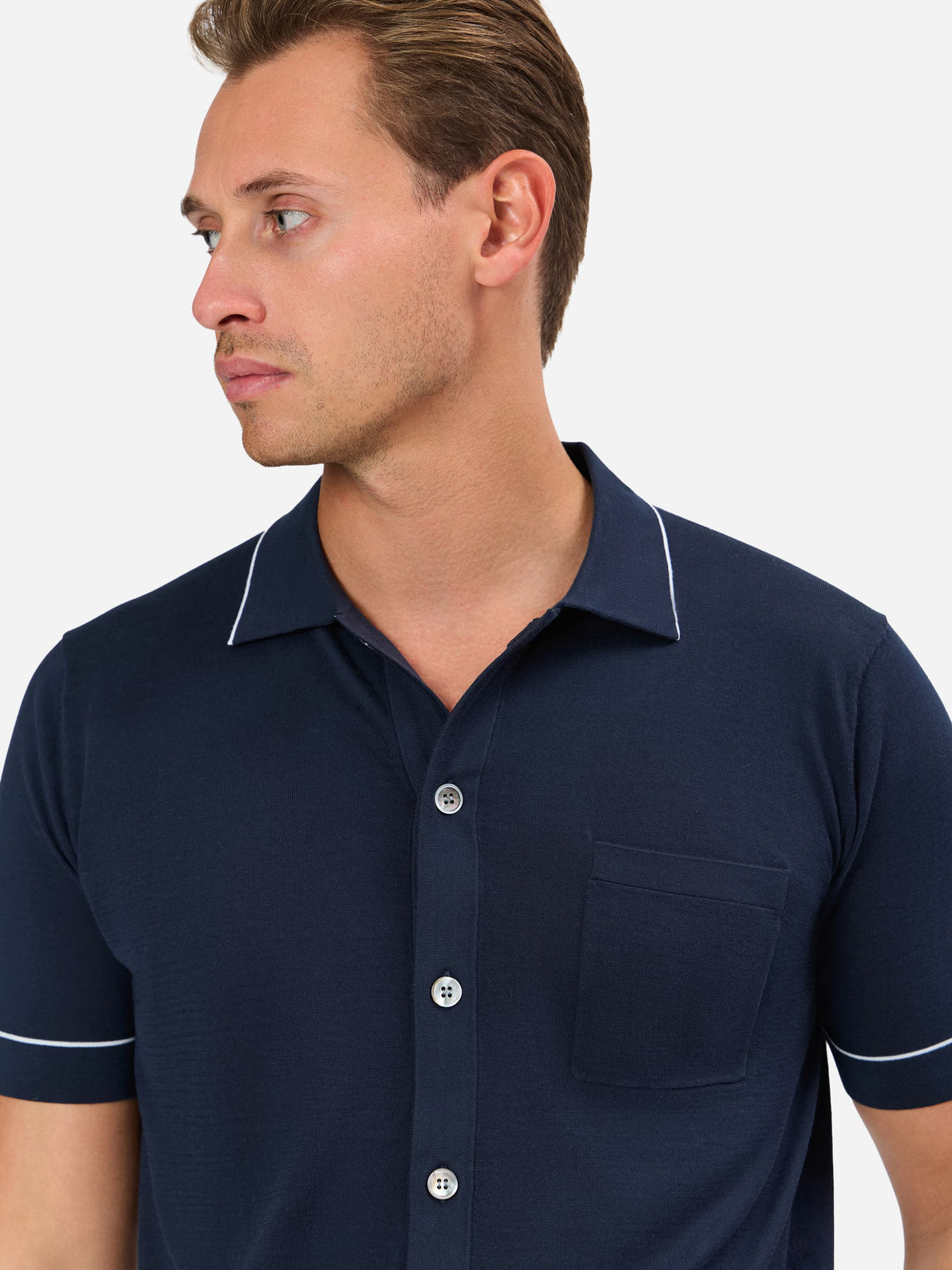 Fabrino Knitted Shirt with Contrast Pin Stripe on Collar and Sleeve