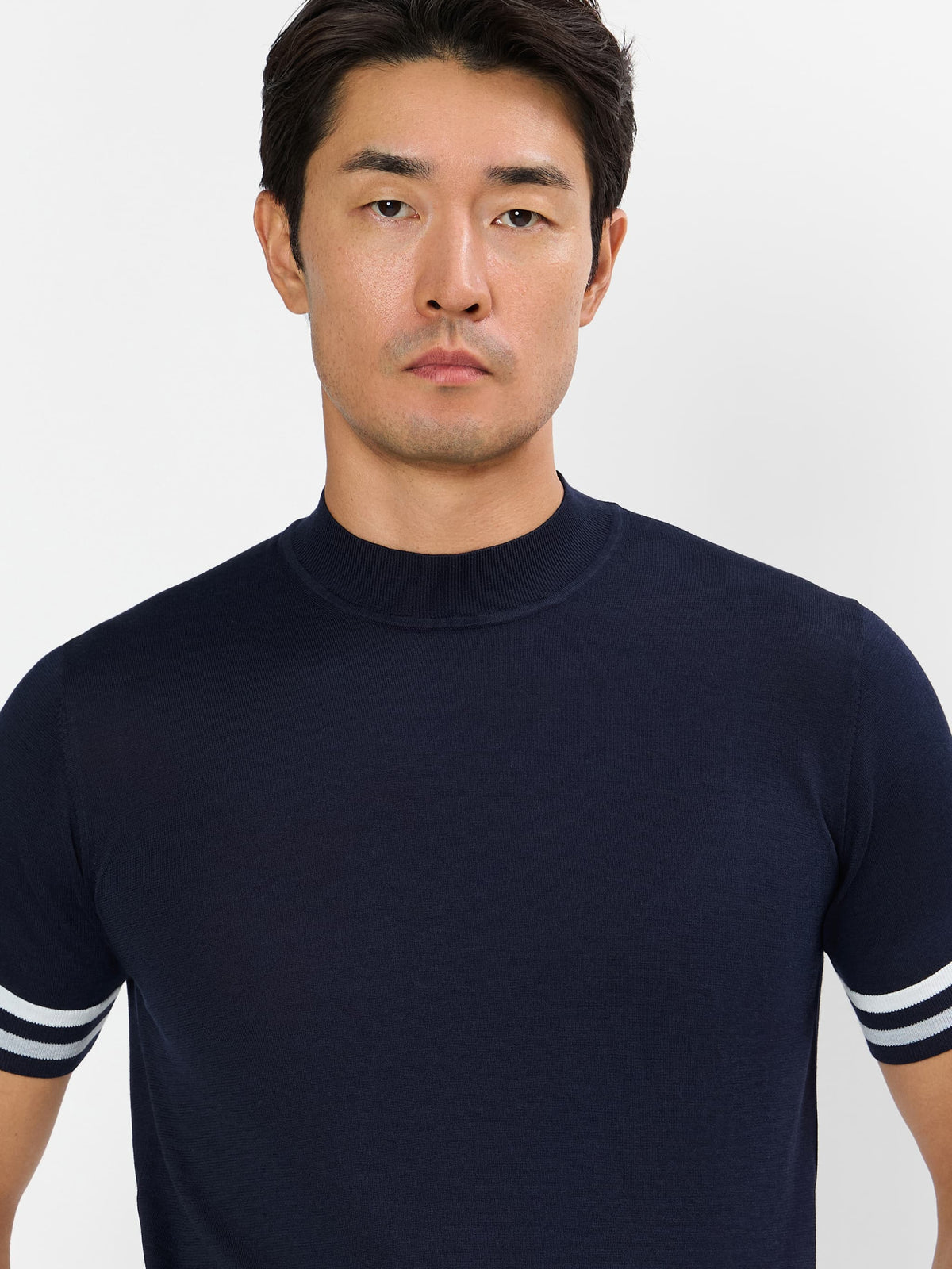 Gaspare Mockneck T-Shirt with Contrast Sleeve