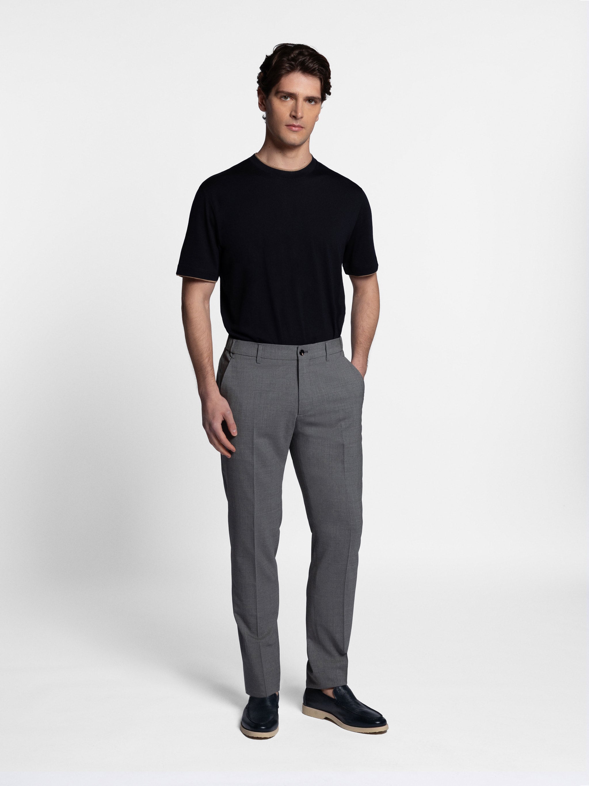 Zaccaria T-Shirt with Double Contrast Collar and Sleeve Hemming
