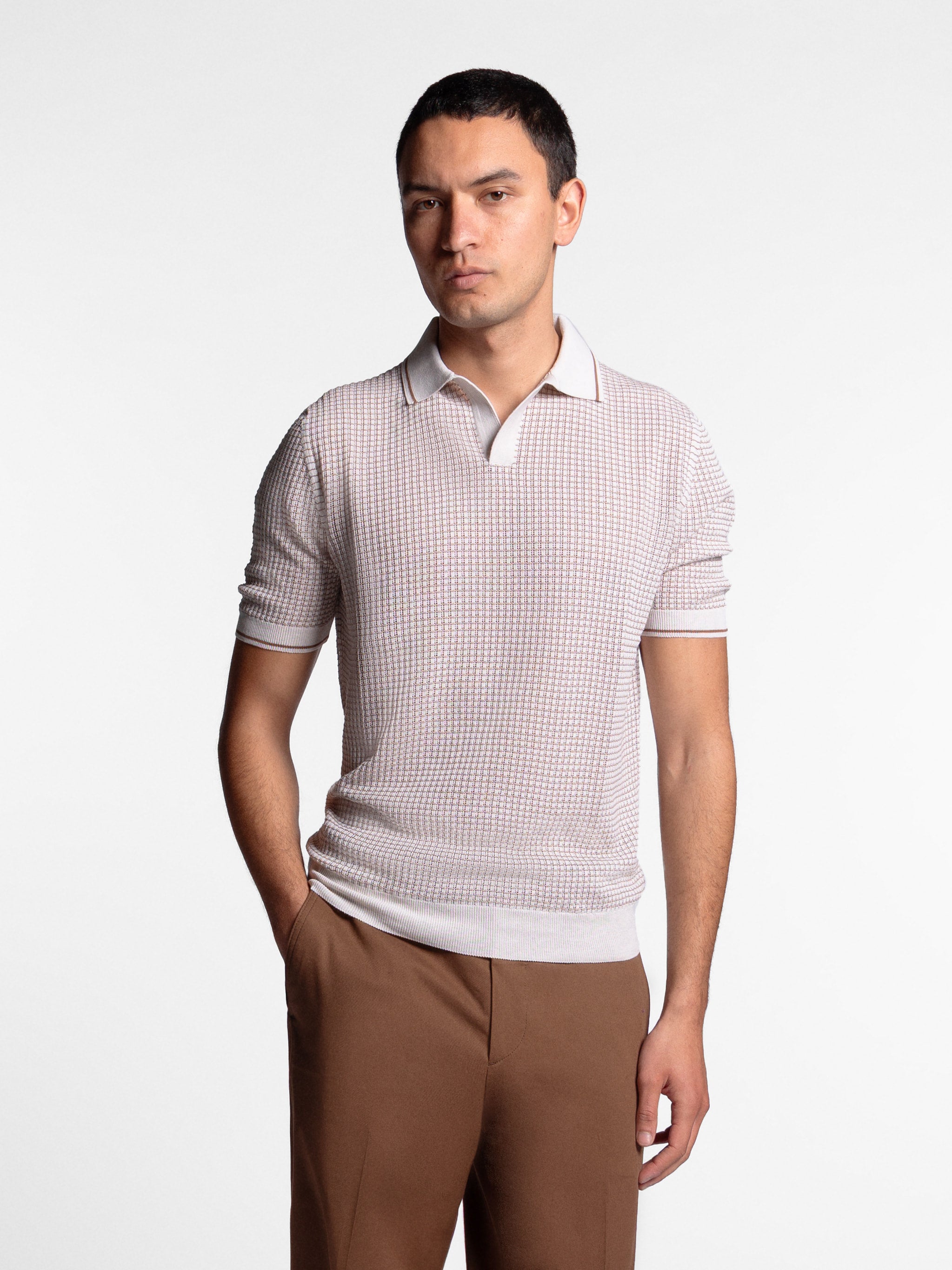 Remigio Open Work Bicollar Knit Skipper Polo